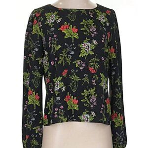 Leith black floral long sleeve blouse